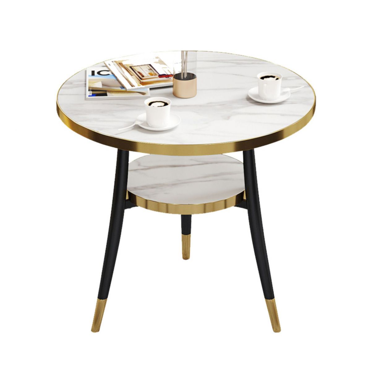 Round Dining Table Modern White Wooden Tabletop with Storage