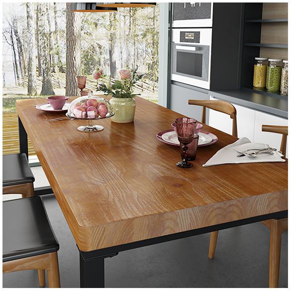 Industrial Solid Wood Top Dining Table Sets with Double Pedestal Base Dining Furniture for Home Use