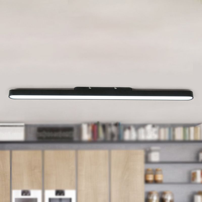 Sleek Oval Metal Flush Lighting Modern Led Black/Silver Flush Mount Fixture for Office, 23.5"/35.5"/47" Wide