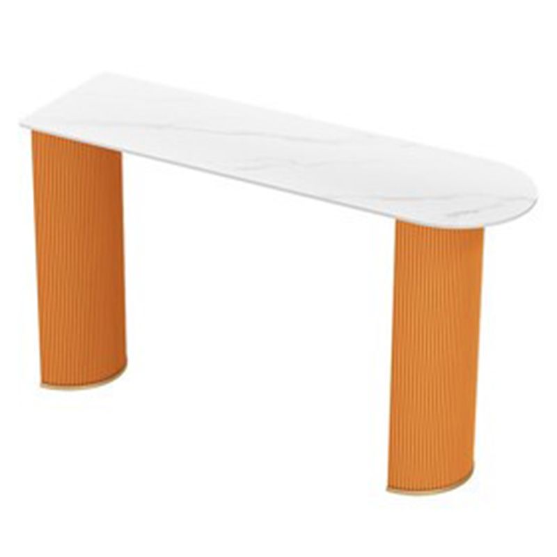 Industrial Free Form Bar Height Table Stone and Iron Bar Table with Double Pedestal