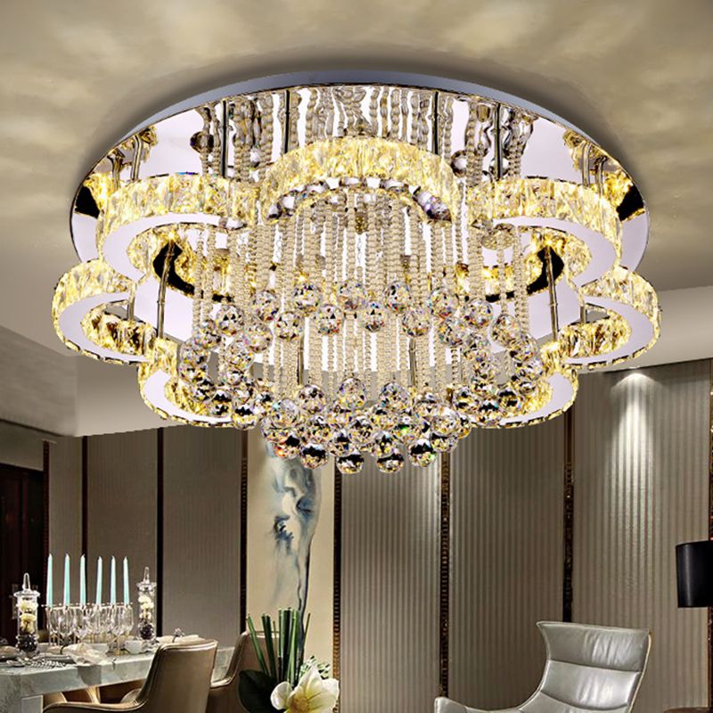 Geometrical Crystal Flush Mount Light Artistic Stainless-Steel LED Semi Flush Ceiling Light with Drip Decor