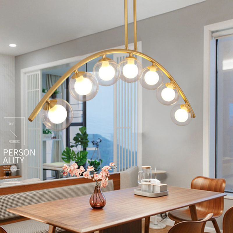 Modern Style Global Shape Island Lights Glass 3/7/9 Lights Pendant Light in Gold