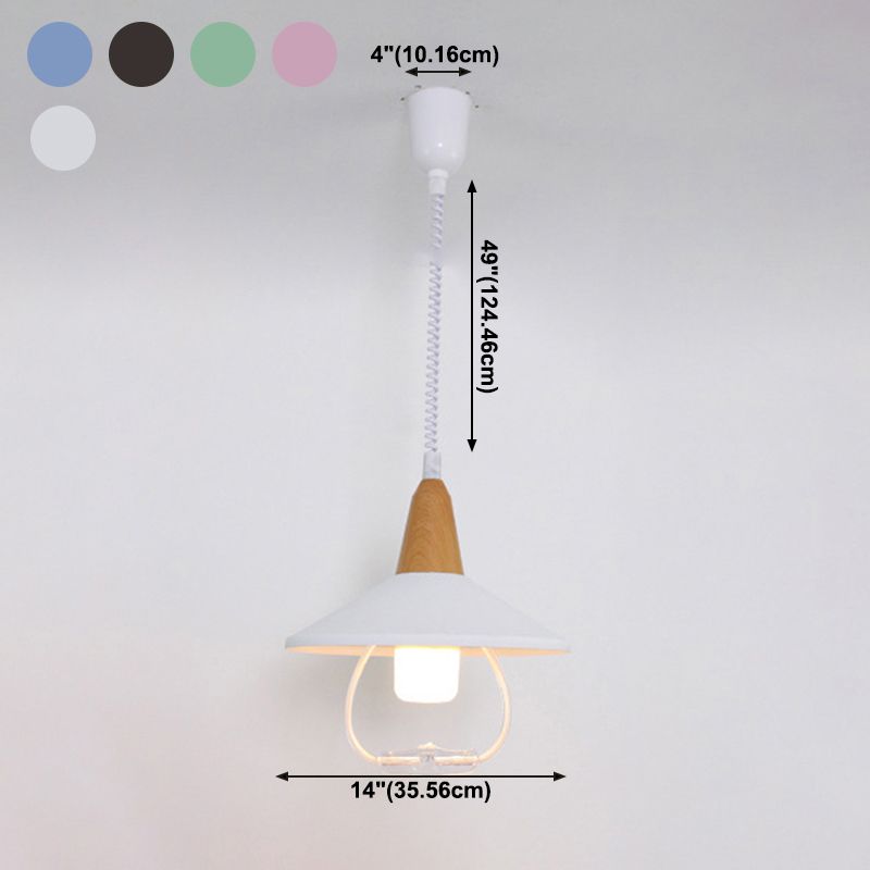 Modern Nordic Macaron Hanging Lamp Wooden Tapered Pendant Light with Aluminium Shade