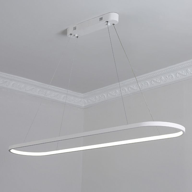 Black/White Ellipse Hanging Lamp Simplicity 27"/35.5" L LED Metal Island Light Fixture over Dining Table