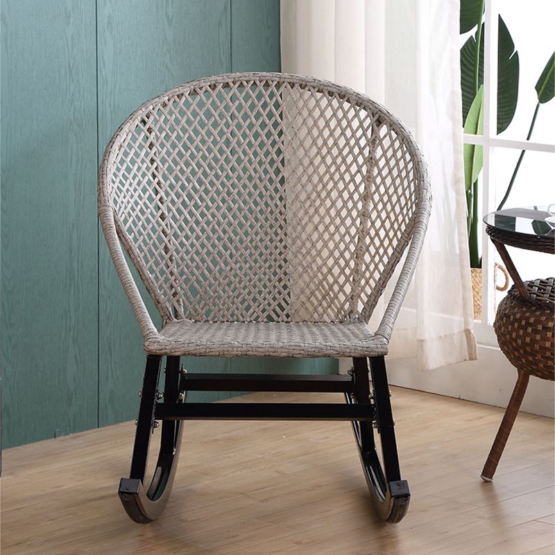 Rattan Rocker Chair Mid-Century Modern Rocking Chair with Gray Frame