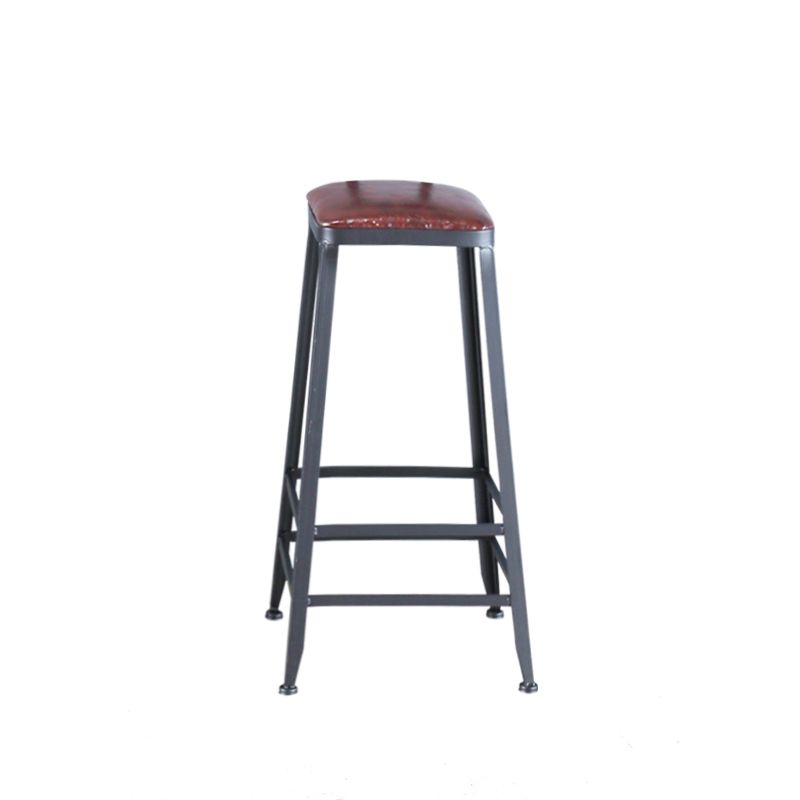 Industrial Armless Counter Stool Iron Cafe Bar Stool with Leather Cushion
