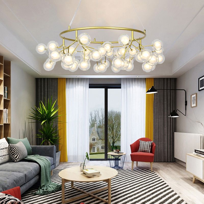 Goldener Ring Kronleuchter Beleuchtung moderner 32 "/35,5" W 27/36/45-Licht Metall Hanging Leuchte mit klarem Glasballschatten