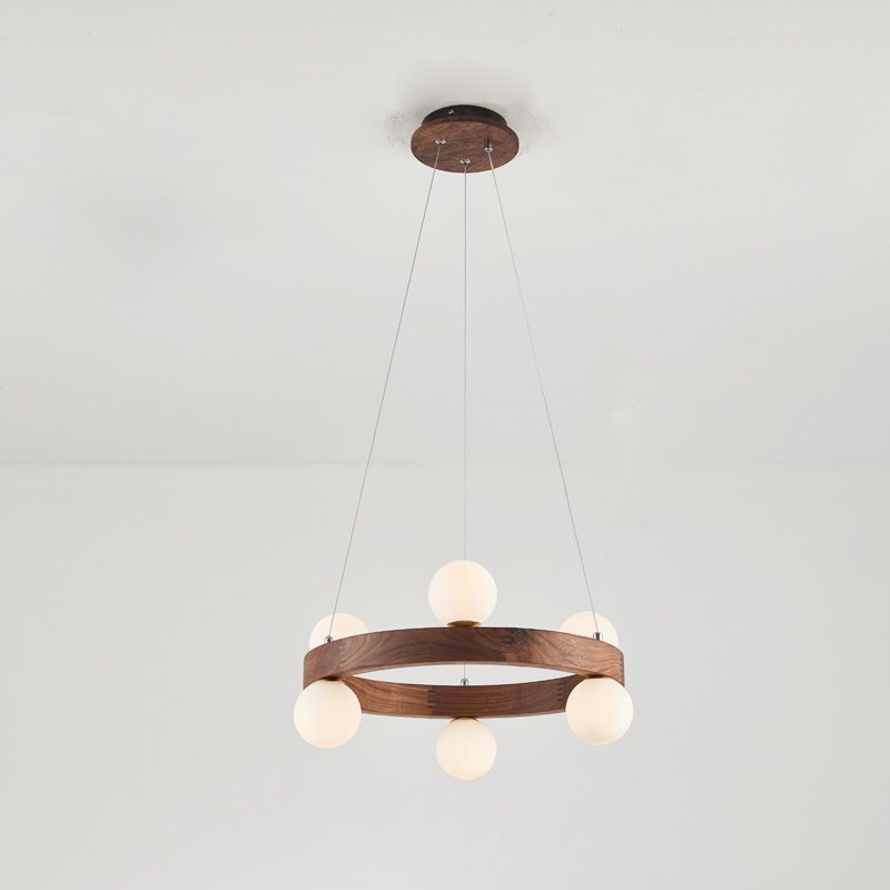 Contemporary Wood Hanging Light Fixtures Rounded Chandelier for Dining Room