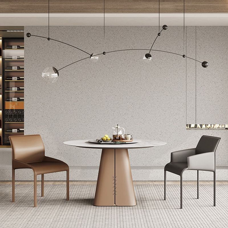 Silla de comedor de cuero contemporánea, silla lateral de comedor de metal para uso doméstico