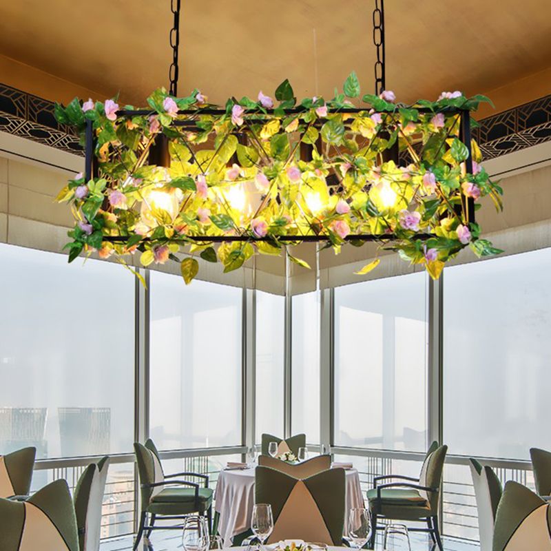 Black Metal Plant Island Ceiling Light Rustic Pendant Lighting for Restaurant