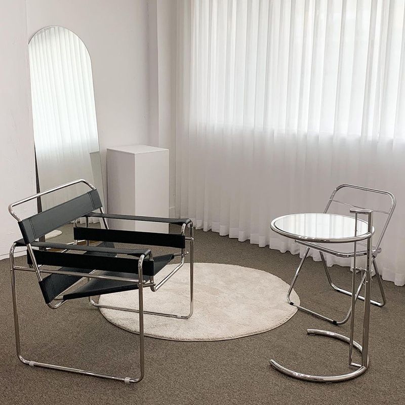 26.4" Tall Round Glass Top End Table Stainless Steel C Side Table