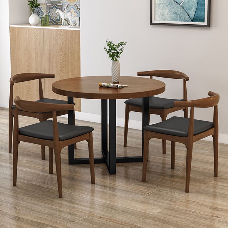 Round Solid Wood Top Dining Table Modern Sled Base Dining Table