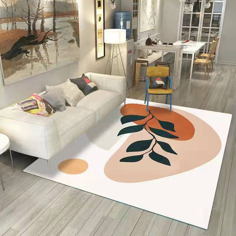 White Modern Rug Polyester Plant Rug Washable Rug for Living Room