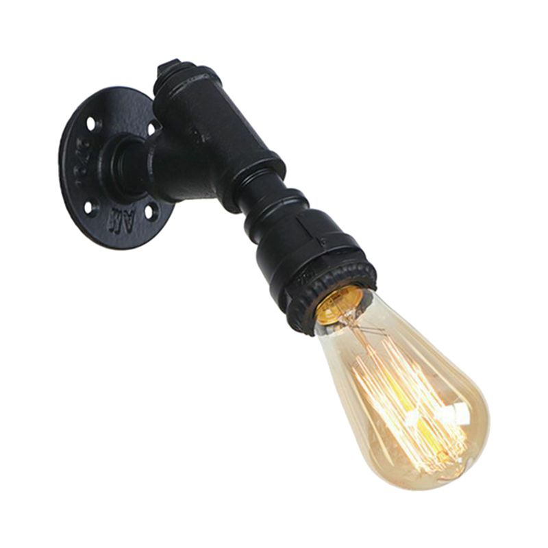 Rustikale Rohrleitungswandbeleuchtung 1-Licht-Metallleuchten mit exponiertem Glühbirnendesign