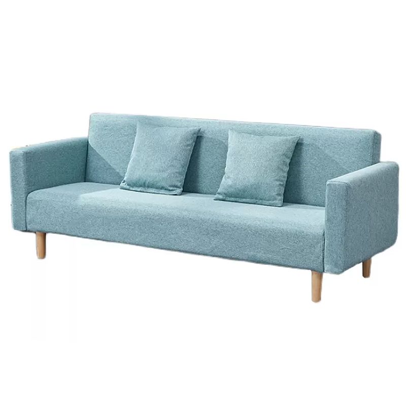 Cotton Blend Loose Back Square Arm Slipcovered Convertible Sofa Bed for Apartment