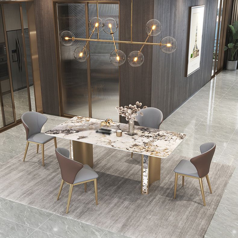 Luxury 1/3/4/5/7 Pieces Dining Set Sintered Stone Top Dining Table with Leather Chairs