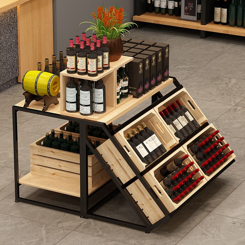 Freestanding Wooden Wine Rack Bottle Industrial Bottle Rack in Natural Wood