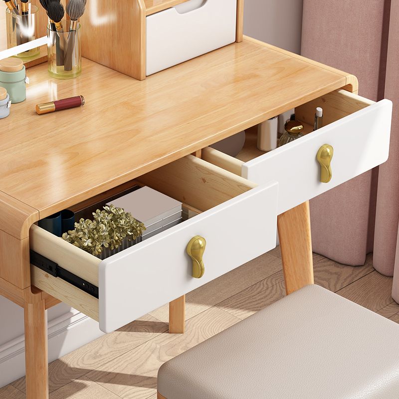 Solid Wood Dresser Scandinavian Vanity Set with Stool and Mirror