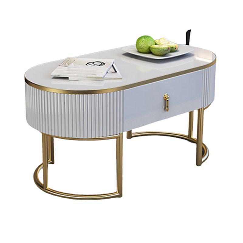 Contemporary Coffee Table with Storage Drawer and Golden Frame Base