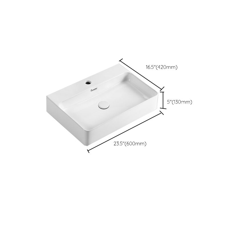 Modern Style Rectangular Vessel Sink with 1-Faucet Hole Porcelain Wash Stand