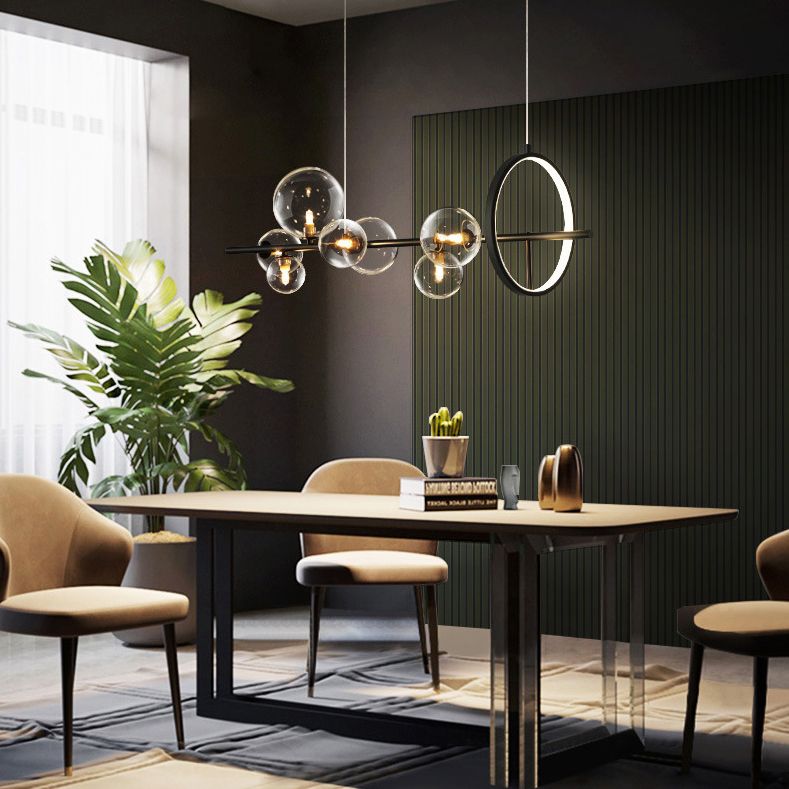 Modern Globe Glass Island Pendant Light Multi Light Metal Simplicity Style Hanging Lamp