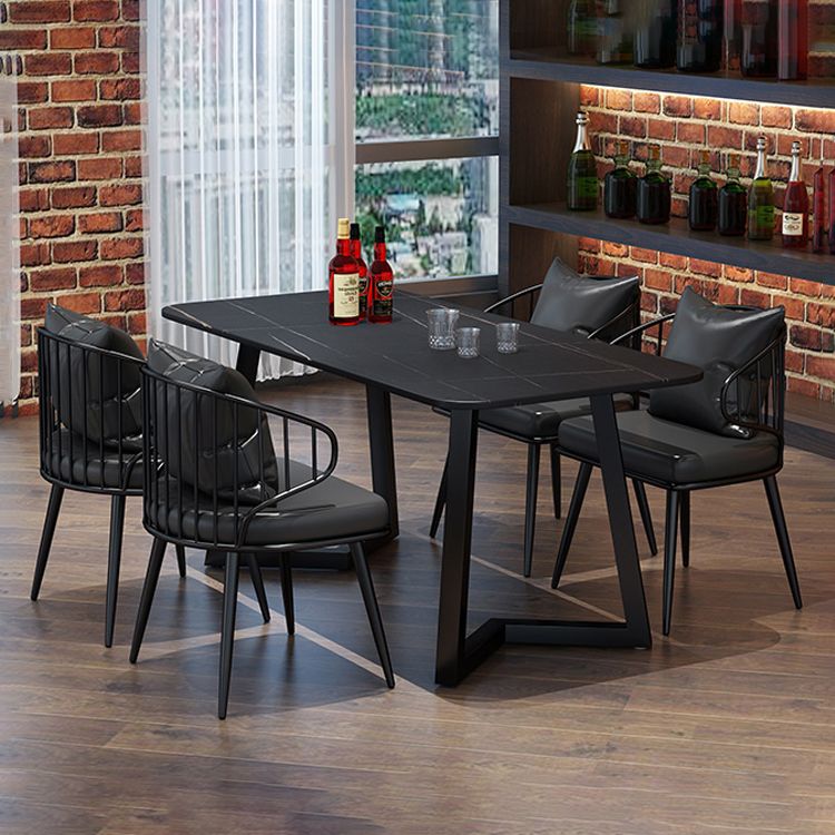 Industrial Style Sintered Stone Dining Table Black Rectangle Table with Sled Base for Dinning Room