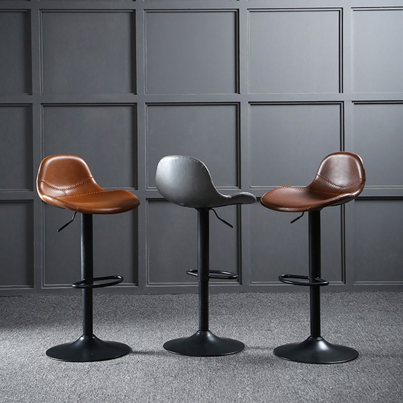 Scandinavian Adjustable Height Bar Stool Faux Leather Footrest Bar Stool