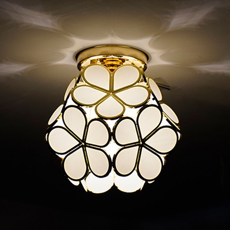 Colonial Style Copper Ceiling Light Geometric Metal Flush Mount Light Fixture