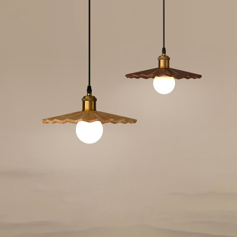 Pot Cover Shade Hanging Lighting Modern Style Solid Wood 1 Light Pendant Lamp