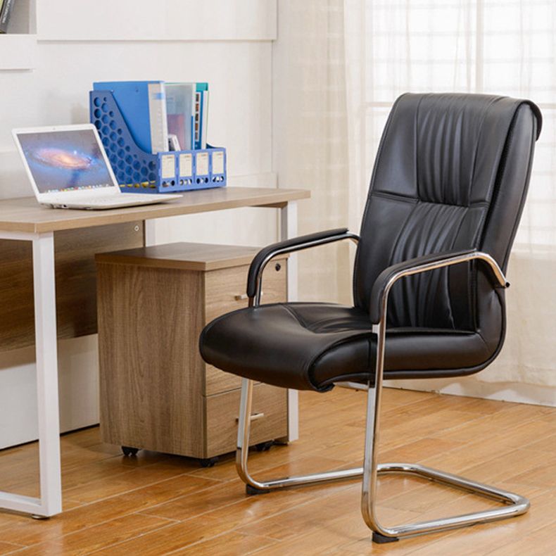 High Back Office Chair Faux Leather Padded Fixed Arms Conference Chair