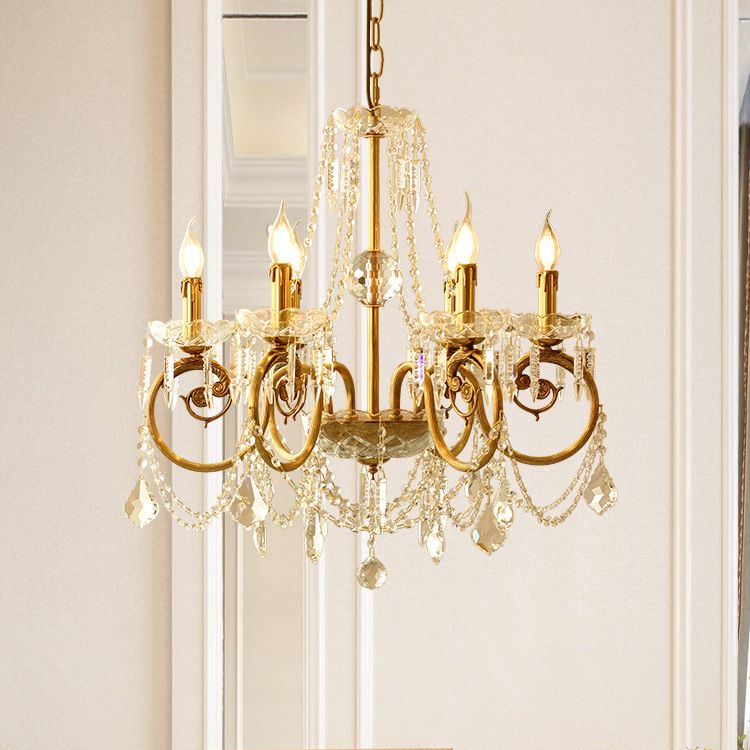 Gold Retro Rustic Style Crystal Large Chandelier Full Brass Candlestick Design Elegant Lighting Fixture for Living Room