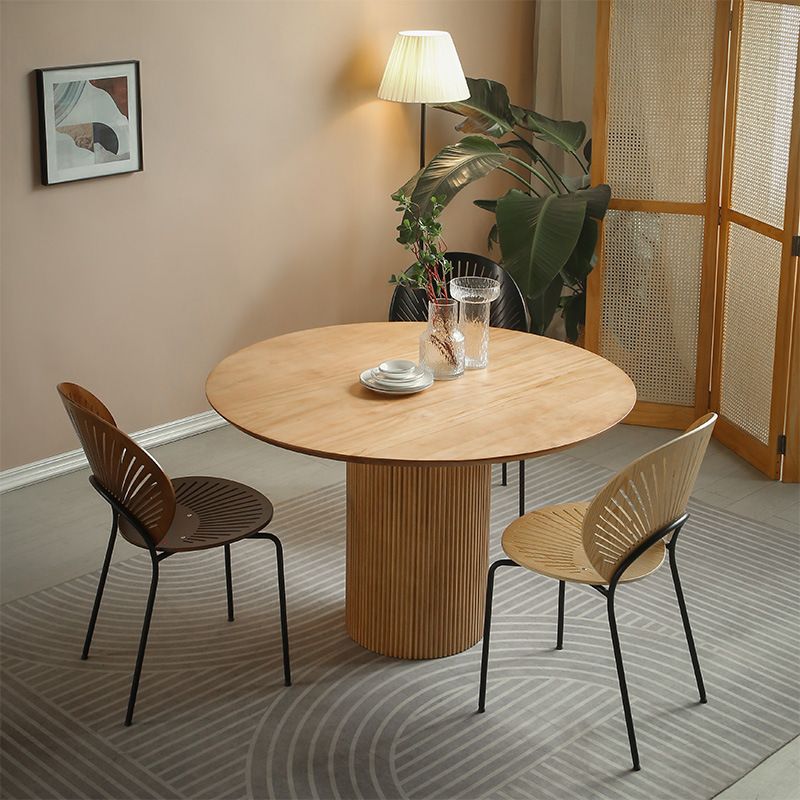Round Dining Table Contemporary Style Solid Wood Brown Dinner Table