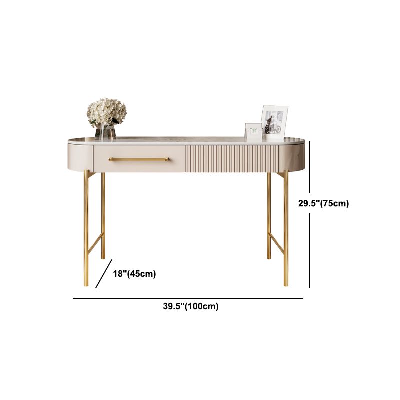 Luxurious Metal Vanity Set with Padded Stool in Beige Vanity