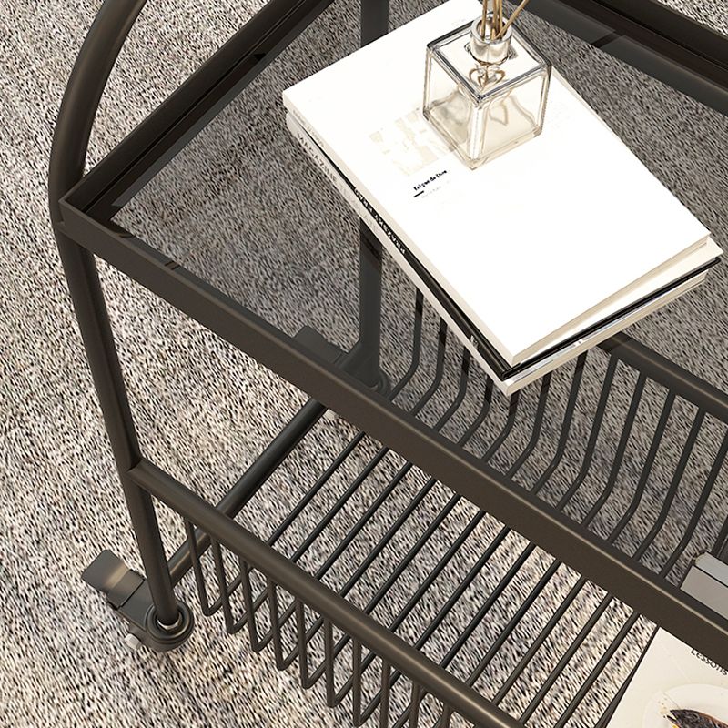Metal and Glass Side Table Modern Bedroom End Table with Storage