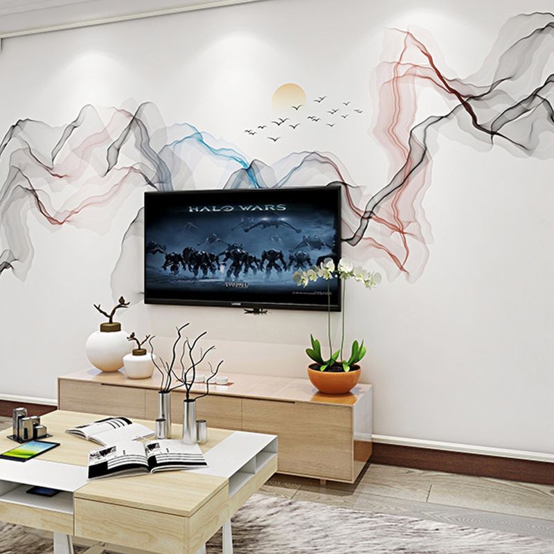 Non-Woven Large Mural Red and Blue Misty Dust Wall Decor, Personalized Size Available