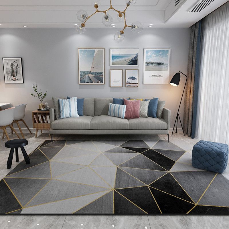 Simple Modern Rug Multi-Color Geometric Print Carpet Anti-Slip Backing Washable Indoor Rug for Living Room