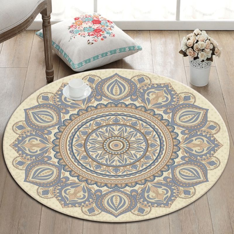 Dark Purple Bohemian Rug Polyester Graphic Non-Slip Backing Area Rug for Living Room