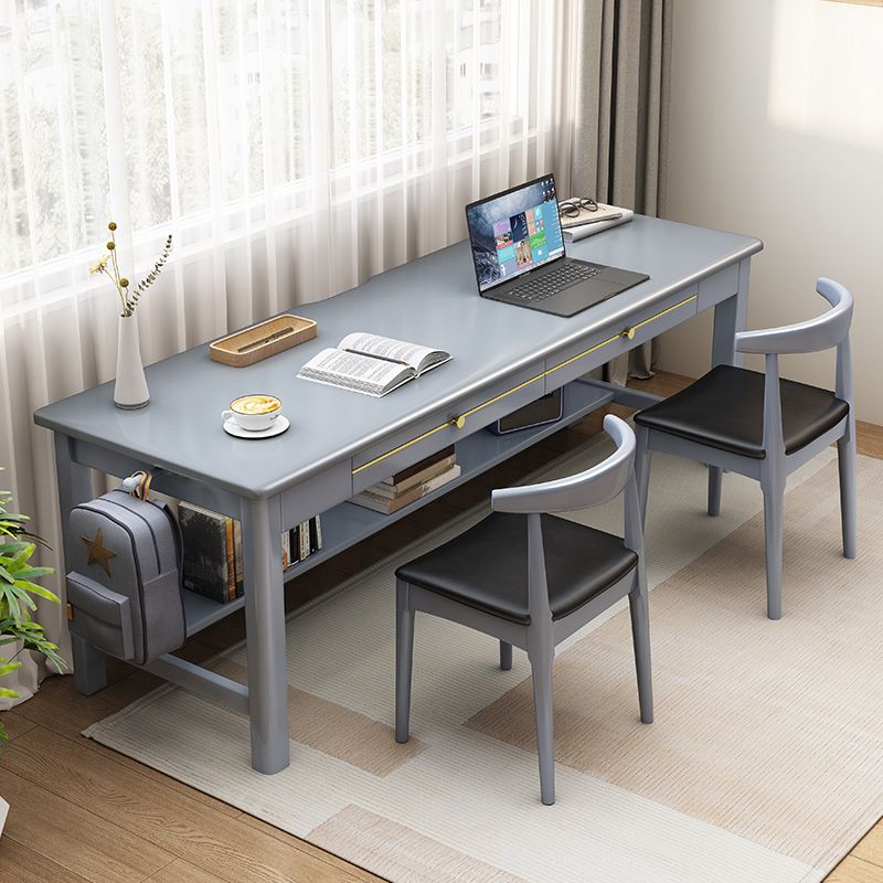 Modern Solid Wood Writing Desk Home Rectangular Office Desk with 2 Storage Drawers