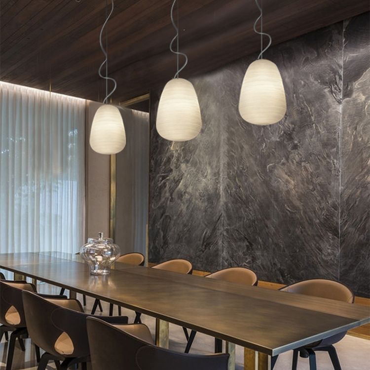 Kokonförmiges Restaurant Anhänger Beleuchtung weißes Rippenglas 1-Bulb einfach hängende Licht