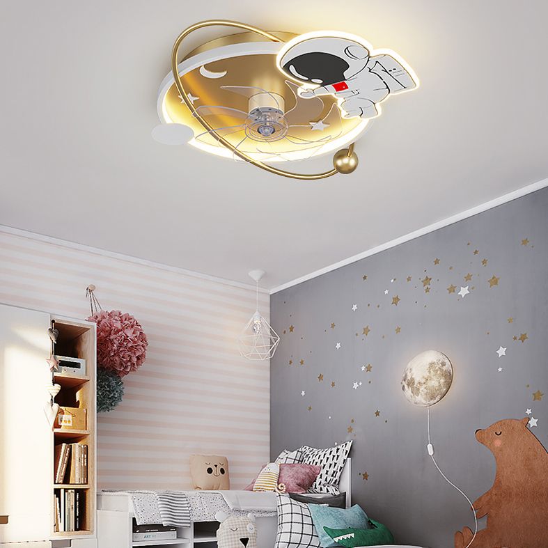 Lámpara de ventilador LED LED de dibujos animados de techo semi de techo de semi descarga para niños