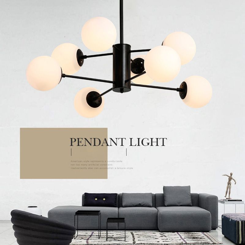 Leche de lámpara de techo negro de vidrio Negro Luces de lámparas de araña de múltiples luces de múltiples luces industriales