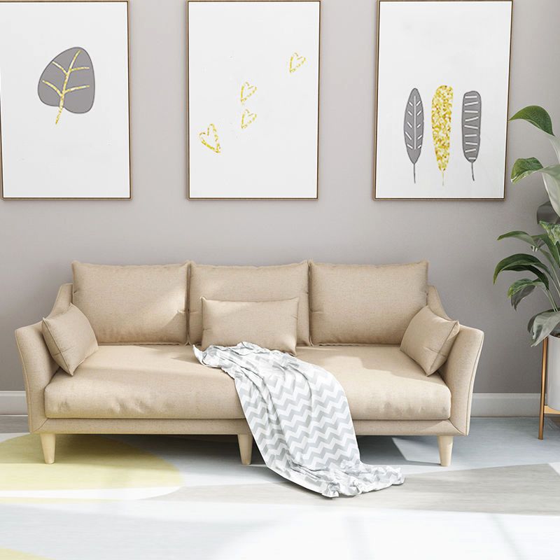 Modern Linen Sloped Arm Sofa with Bolster Pillows for Living Room