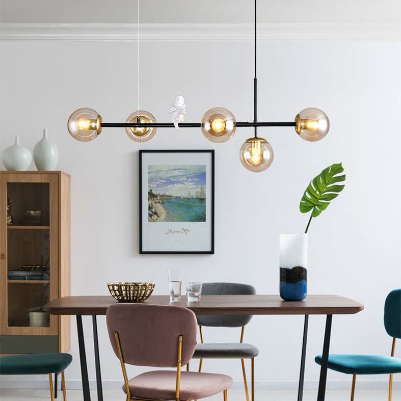 Ball Glass Island Lighting Fixture Nordic Style Island Chandelier Light with Angel Decor