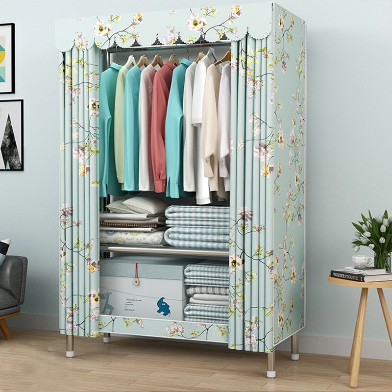 Contemporary Wardrobe Armoire Metal Armoire with Garment Rod for Home