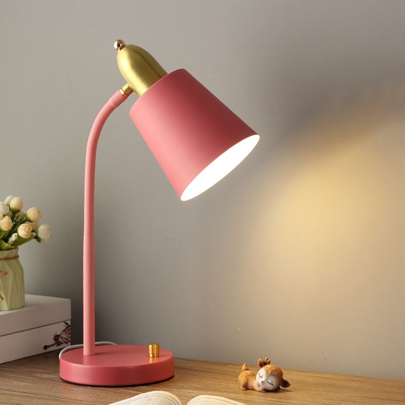Single-Bulb Study Room Desk Lamp Macaron Style Table Light with Tapered Metal Shade