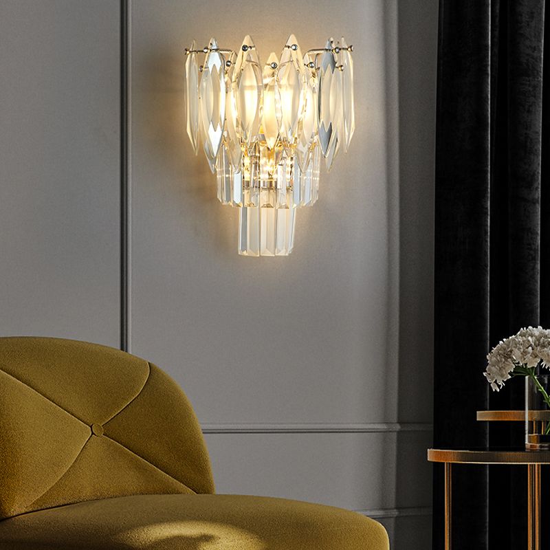 Modern Style Three-Tier Wall Light Crystal 3 Lights Sconces for Bedroom