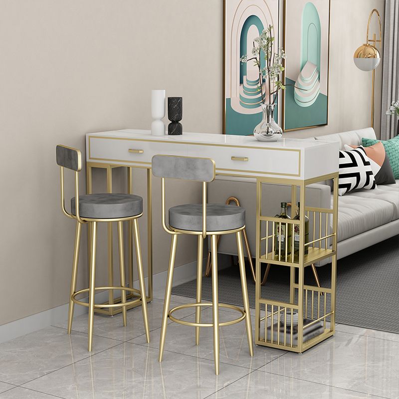 Marble Bar Height Table with Rectangle Table Top Double Pedestal Table - 41.3" H