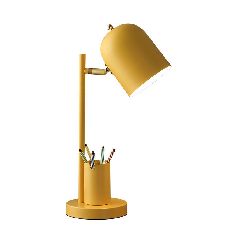 Lampada da tavolo a cupola allungata in metallo Macaron Lampada da studio girevole a 1 luce con portapenne