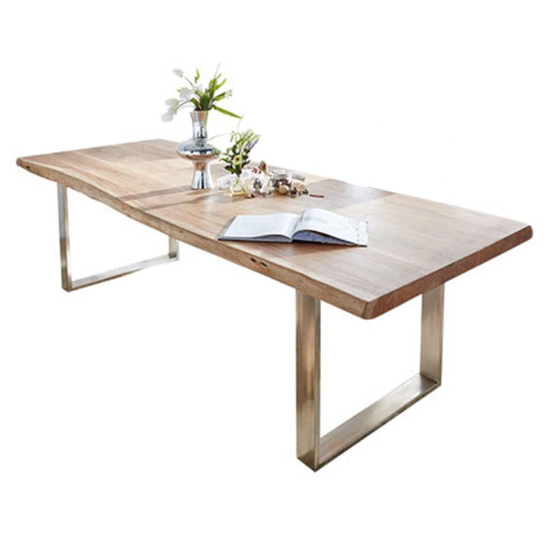 Rectangle Double Pedestal Glam Table Wood Color Fixed Table of Pinewood Solid Wood