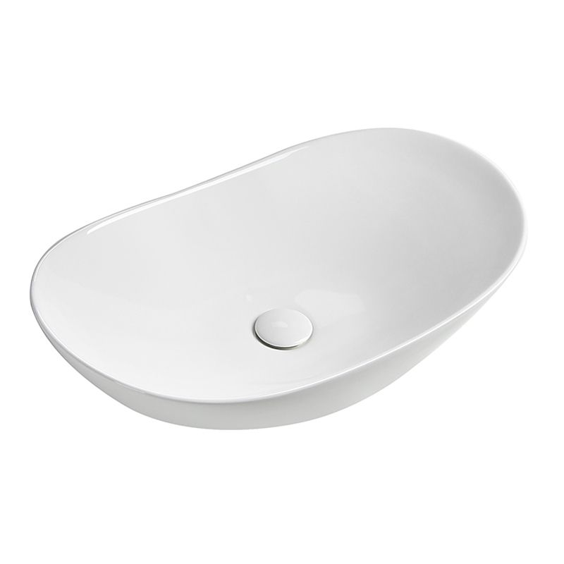 Modern Vessel Lavatory Sink Porcelain Oval with Faucet and Drain Assembly Vessel Sink